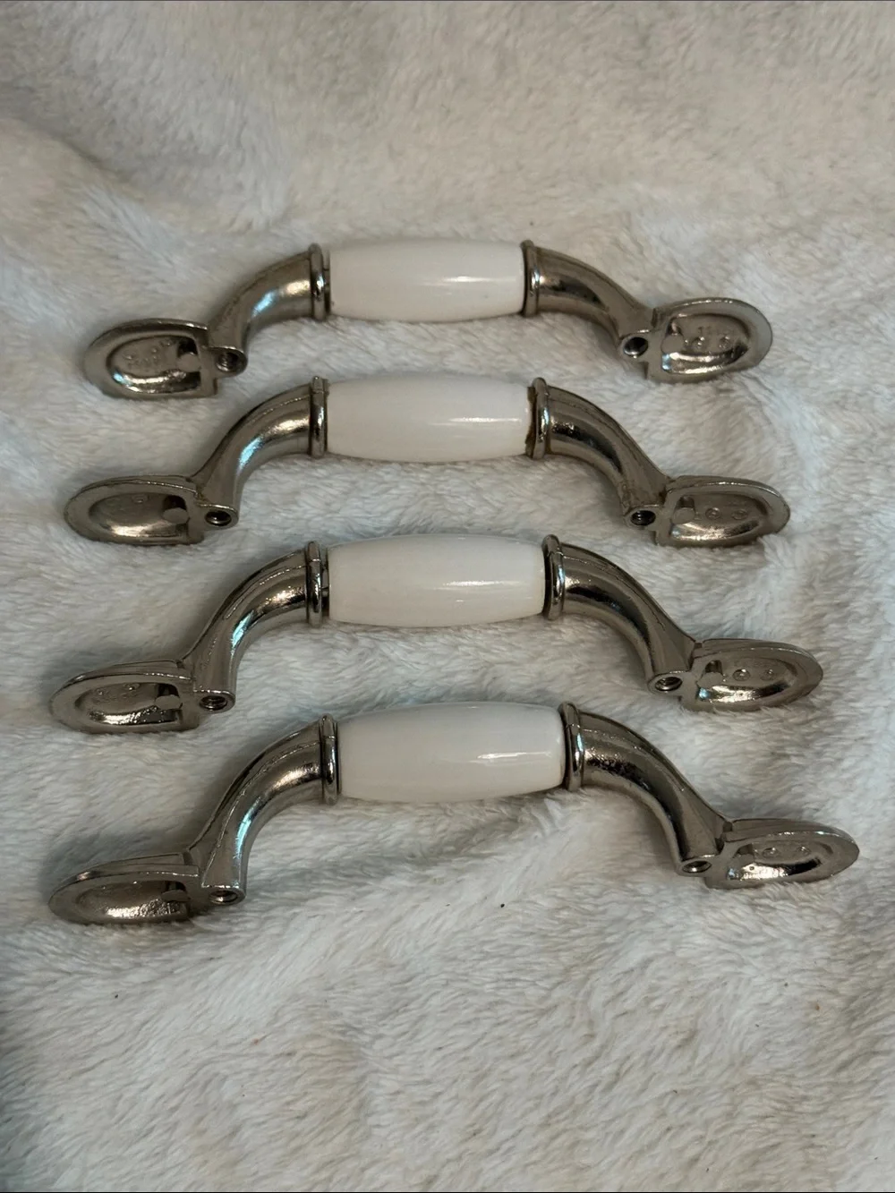 Vintage White Porcelain & Chrome Drawer Pulls Lot of 4 - Model CH2626 3